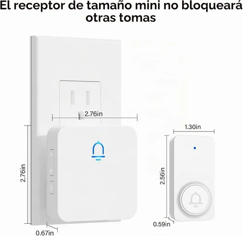 Vista 5 de Timbre inalámbrico con rango de 1000 pies, volumen ajustable, diseño impermeable, instalación sin complicaciones, 32 melodías, blanco