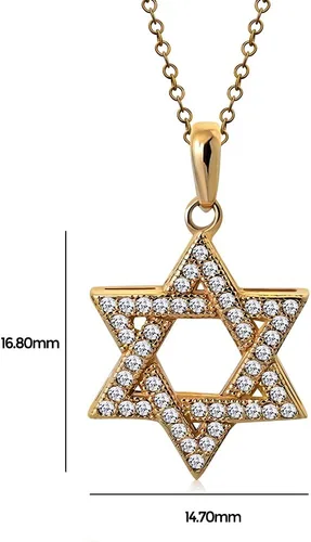 Vista 23 de Collar con colgante de plata de ley 925 con estrella judía de David con circonita cúbica blanca