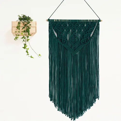 Vista 2 de Winterdemoon Tapiz tejido bohemio para colgar en la pared de macramé, decoración del hogar