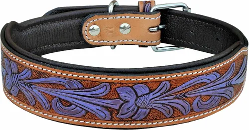 Vista 2 de Affilare Collar de cuero para perro estilo occidental, resistente, manual, ajustable, acolchado, suave para cachorros y perros grandes, 10AB127-XS