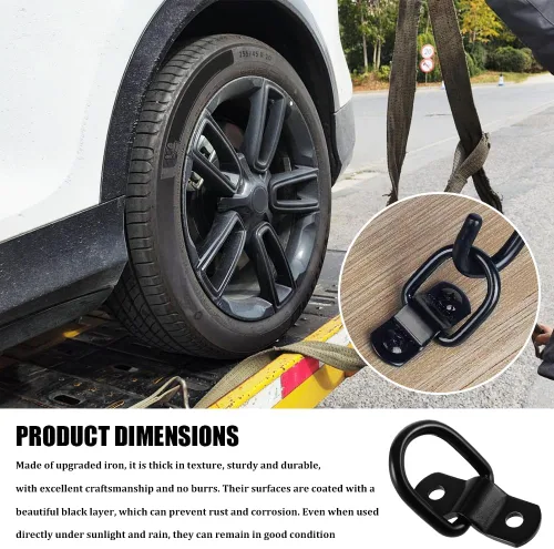 Vista 4 de 4 anclajes de amarre con anillos en D, ganchos de amarre resistentes, kit de ganchos de anclaje para remolque de carga negro, accesorios de remolque
