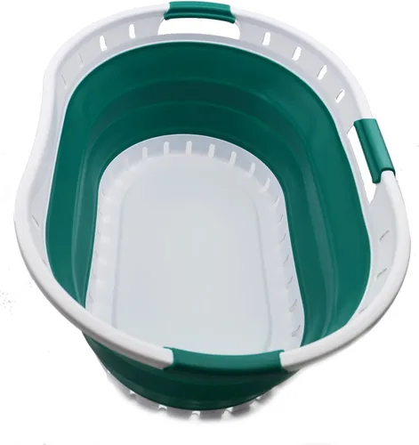 Vista 7 de SAMMART Cesta plegable de plástico para la ropa sucia de 44 litros (11.6 galones), contenedor de almacenamiento plegable, organizador y tina