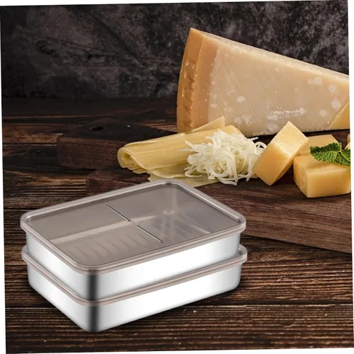 Vista 2 de Recipiente de tocino para refrigerador, 2 unidades, recipiente grande de acero inoxidable para nevera, antiadherente, apilable, estilo japonés