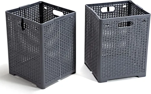 Vista 9 de Eslite Cestas de plástico plegables para la ropa sucia de 42 litros, cesta plegable para la ropa, paquete de 2 unidades (negro)