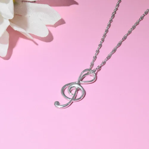Vista 2 de Regalo del Día de la Madre 925 de plata de ley con símbolos musicales nota colgante collar joyería fina para mujeres LSN26, Plata esterlina