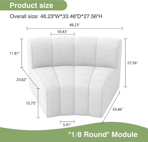 Vista 2 de LEVNARY Módulo redondo 1/8 para sofá modular (beige)