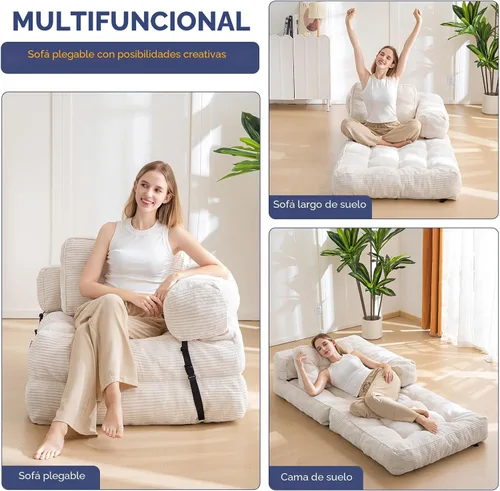 Vista 3 de MAXYOYO Sofá Cama Plegable, Sofá Convertible en Forma de L con Cama Plegable y Almohada, Silla Cama Plegable con Respaldo Portátil Cómoda para Piso
