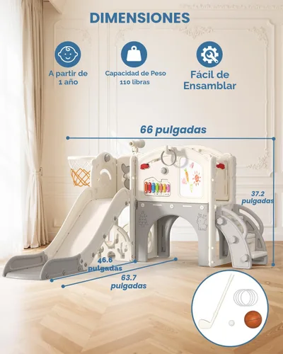 Vista 7 de BIERUM Juego de Tobogán para Niños Pequeños, 13 en 1, Tobogán Interior para Niños Pequeños de 1-3 años, Juego de Tobogán para Interiores y Crema