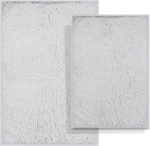 Vista 22 de Juego de 2 alfombras de baño antideslizantes para baños, juego de alfombras de felpilla gruesa y suave, alfombras de baño ultra absorbentes