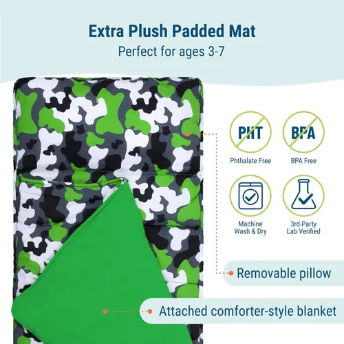 Vista 3 de Wildkin Kids Nap Mat with Pillow for Boys & Girls – Soft & Cozy Toddler Sleep Mat for Daycare, Preschool, Kindergarten & Travel, Ages 3–7, Machine