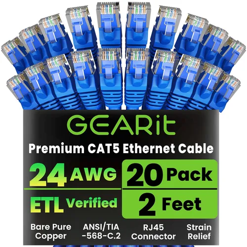 Vista 12 de GearIT Paquete de 20 cables de conexión Ethernet Cat5e de 1 pie - Cable de red LAN RJ45 sin enganches, color negro