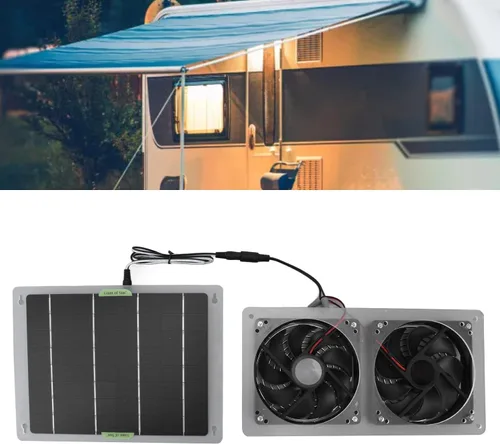 Vista 5 de Kit de ventilador solar 100 W 12 V ventilador de escape doble con panel solar para áticos pequeños gallineros invernaderos escape de ventana