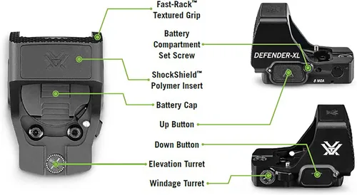 Vista 5 de Vortex Defender-XL Micro Dot Sights - Motion Activation with Auto-Shutoff, DeltaPoint Pro Footprint, Fast-Rack Texturing, Top Mount Battery