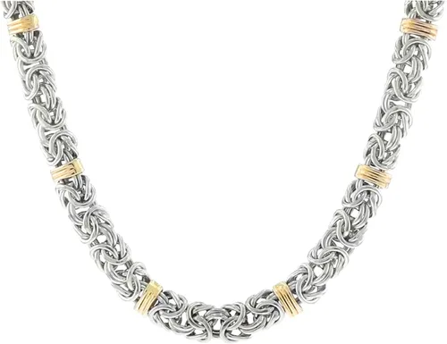 Vista 7 de Ross-Simons Sterling Silver and 14kt Yellow Gold Byzantine Station Necklace