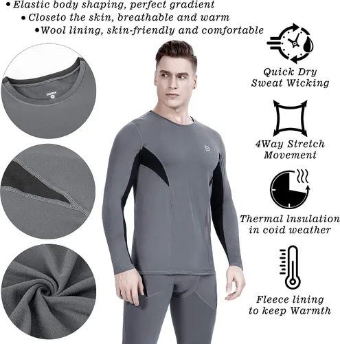 Vista 3 de Ropa interior térmica para hombre, con forro polar, táctica, deportiva, conjunto térmico