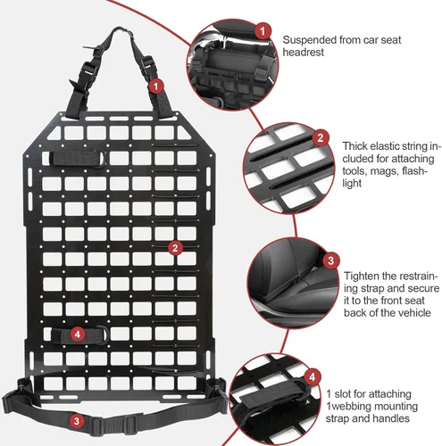 Vista 2 de Paneles rígidos Molle para vehículos + panel de reposacabezas Molle universal táctico Molle panel trasero organizador modular de almacenamiento