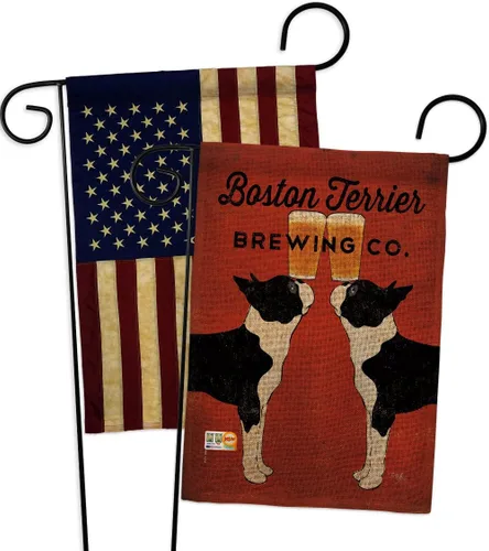 Vista 8 de Boston Terrier Brewing Garden Banderas de 2 piezas de animales, perros, cachorros, patas arruinadas, piel canina, mascota, naturaleza, granja
