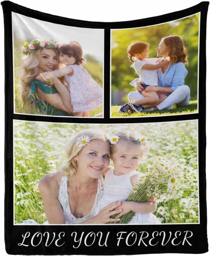 Vista 10 de InterestPrint Manta con foto, regalos personalizados para mamá, manta de collage de fotos personalizada para mamá de hija e hijo para cumpleaños