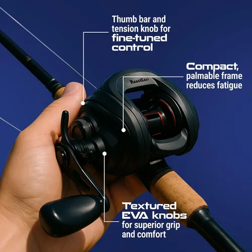 Vista 4 de Reaction Tackle ReactCast Baitcasting Reel, 7.3:1 High-Speed Baitcaster with 9+1 Bearings, Aluminum Frame, Dual Brake System and Smooth Drag for