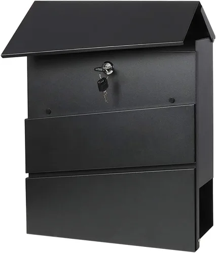 Vista 4 de Buzones con cerradura con llaves, buzón de correo montado en la pared al aire libre con gran capacidad, 14 3/10 x 4 1/10 x 13 pulgadas, negro