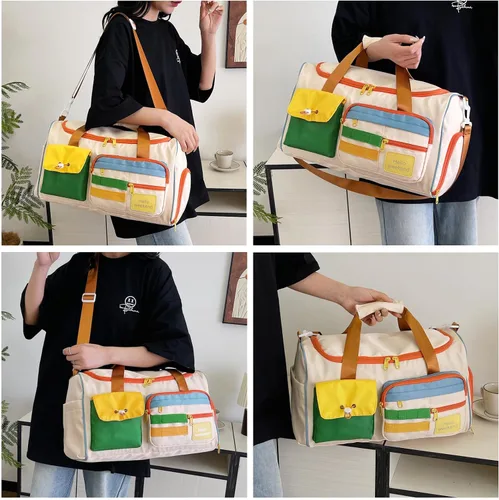 Vista 198 de Pequeña bolsa de gimnasio para mujer, bolsa de viaje con compartimento para zapatos