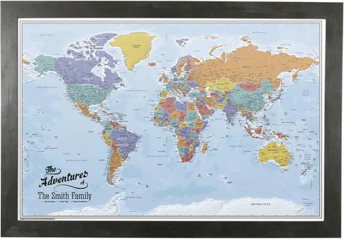Vista 19 de Póster personalizado en lienzo enrollado con mapa del mundo, arte de pared con chinchetas – Grande 24" x 36" mapa del mundo de océanos azules