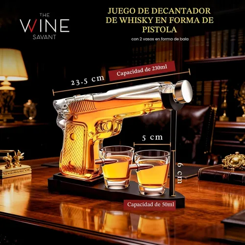 Vista 2 de Juego de decantador de pistola de whisky + 2 vasos bala - Regalos de pistola de Navidad y cumpleaños para hombres que lo tienen todo, regalos