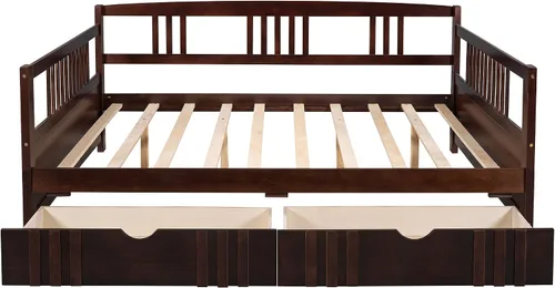 Vista 3 de Bellemave Sofá cama de tamaño matrimonial, sofá cama matrimonial con almacenamiento, sofá cama de madera con cajones, marco de sofá cama completo