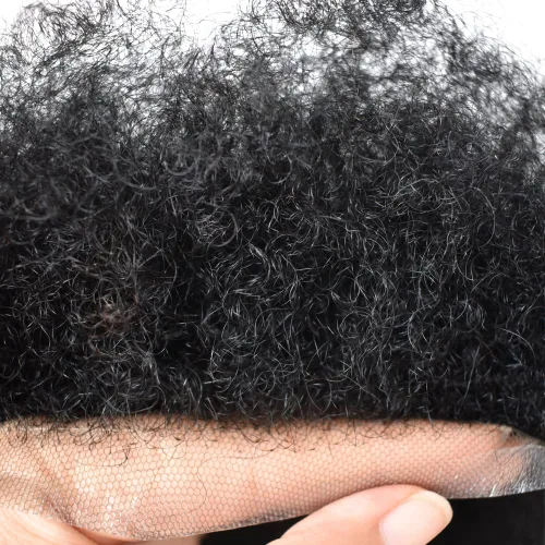 Vista 3 de Afro Toupee para hombres negros, unidad de cabello humano brasileño de encaje francés para hombres afroamericanos africanos y negros, sistema