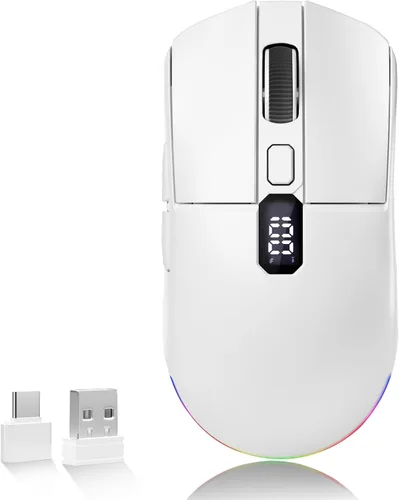 Vista 9 de Uciefy Ratón inalámbrico Bluetooth, triple modo (2.4G+BT5.0+BT5.1), mouse Bluetooth LED, USB C recargable con pantalla LED, ratones de computadora