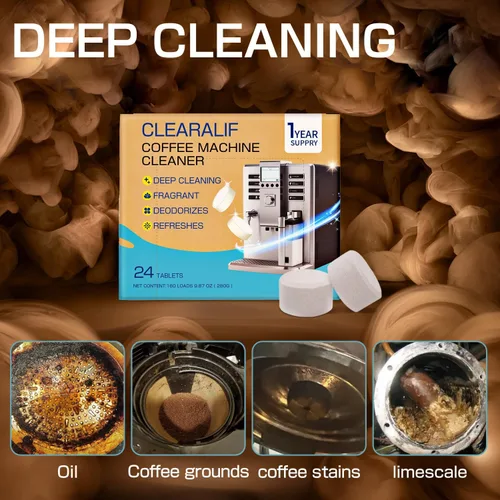 Vista 2 de CLEARALIF Tabletas descalcificadoras limpiadoras para cafetera, 24 unidades, sin perfume, para cafetera, funciona con todas las cafeteras