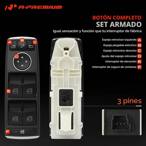 Vista 4 de A-Premium Interruptor de elevalunas eléctrico delantero izquierdo del lado Compatible con Mercedes-Benz C230, C250, C300, C350, C63 AMG, E350, E400