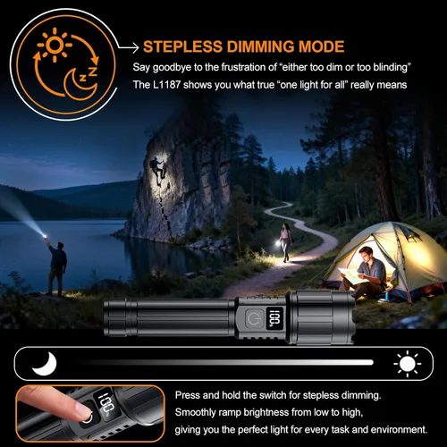 Vista 3 de Relybo Linterna LED recargable de 20000 lúmenes altos, largo alcance y tiempo de funcionamiento de 12 horas Linternas súper brillantes USB C