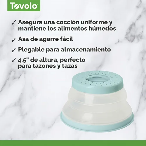 Vista 3 de Tovolo Cubierta para Plato de Microondas Pequeña en Azul Neblina Plegable Ventilada de Silicona Cubierta Antisalpicaduras para Microondas, Apta