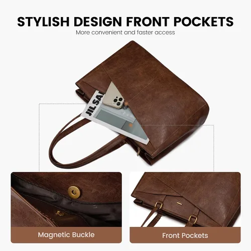 Vista 3 de LOVEVOOK Bolsa para Laptop para Mujeres, Bolsa de Mano para Laptop de 15.6 Pulgadas para Mujeres, Bolsas de Mano de Trabajo de Cuero Vintage