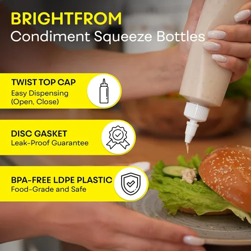 Vista 2 de BRIGHTFROM Botellas exprimibles para condimentos, botella vacía de 8 onzas con tapa superior giratoria, a prueba de fugas, ideal para salsa