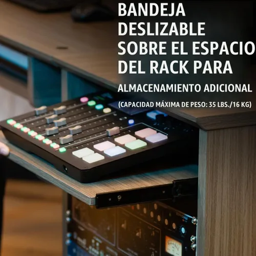 Vista 4 de Gator Frameworks Serie Elite 10U Estantería de Estudio para Escritorio con Bandeja Deslizante y Pasaje de Cables Posterior, Acabado Negro