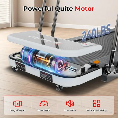 Vista 6 de SubSun Foldable Treadmill for Home, Portable Walking Pad with Handle, Manuall/Auto/No Incline, 2.5HP Treadmill with 265 Lbs, Black/White