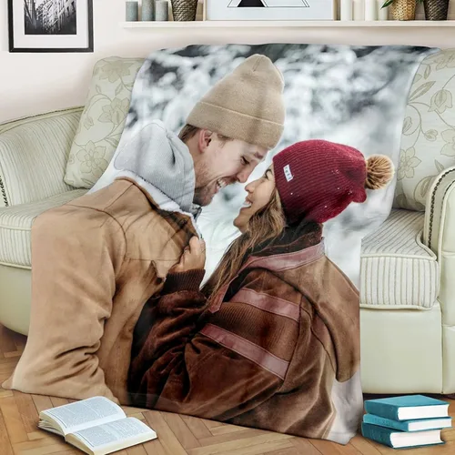 Vista 2 de MeMoShe Manta personalizada de felpa con foto para regalo de cumpleaños para novio o novia 40x50 pulgadas, manta personalizada con imagen, regalos