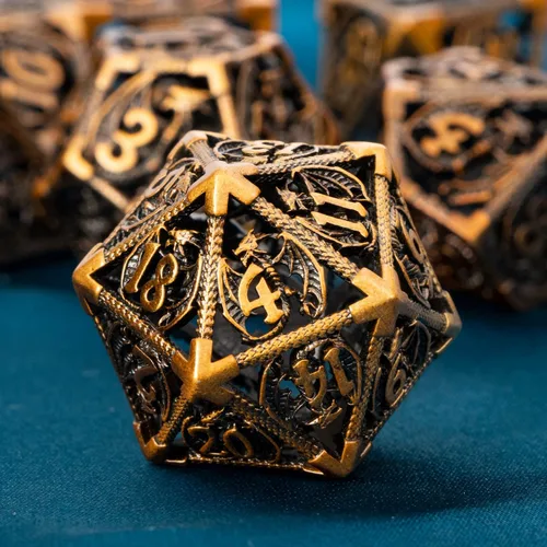 Vista 3 de ARUOHHA Juego de dados huecos de metal DND, dados D y D de oro antiguo, juegos de rol RPG, dados poliédricos con caja de regalo D20 D12 D10 D8 D6 D4
