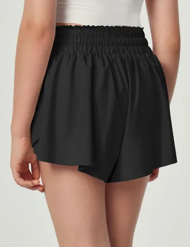 Vista 2 de IUGA Pantalones cortos de mariposa con bolsillos para niñas, ropa deportiva y fluida, para correr, tenis, baile, animación, 2 en 1, pantalones