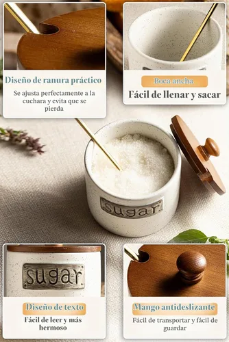 Vista 4 de LYEOBOH - Recipiente de azúcar de cerámica con tapa y cuchara para café Blanco con manchas