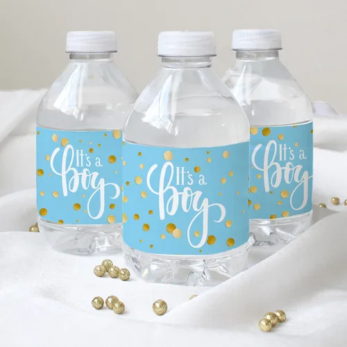 Vista 6 de Etiquetas para botellas de agua con texto en inglés "It's a Boy" (24 calcomanías)