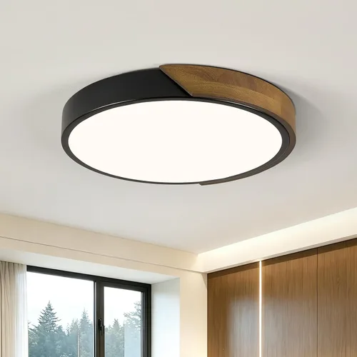 Vista 15 de Lámpara de techo LED moderna, lámpara de techo minimalista de madera empotrada, 4000 K no regulable, lámpara de iluminación circular con pantalla