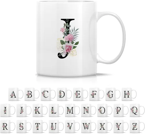 Vista 17 de Retreez Ramo botánico floral inicial A-Z con monograma, taza con monograma de cerámica de 11 onzas, regalo de agradecimiento de agradecimiento