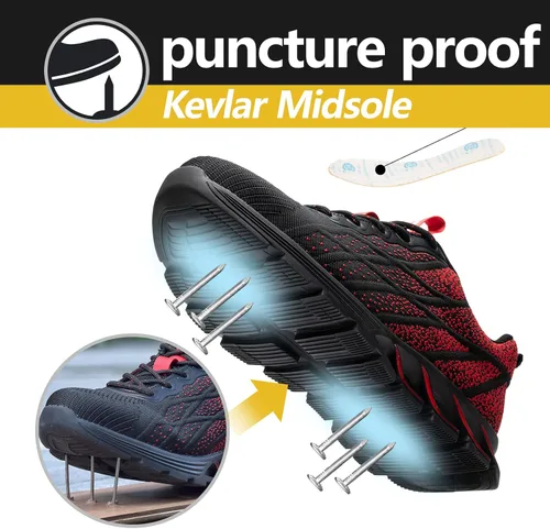 Vista 3 de SUADEX Zapatos de punta de acero para mujeres y hombres, zapatos de seguridad antideslizantes, transpirables, ligeros, a prueba de pinchazos
