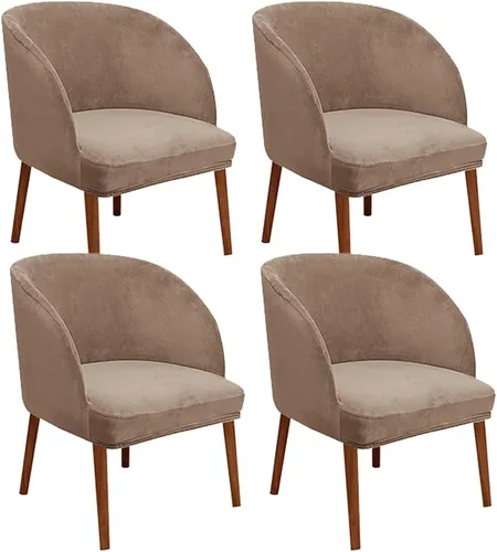 Vista 26 de Juego de 2 fundas de terciopelo elástico para sillas de comedor, con respaldo curvo moderno, protector de silla para sala de estar, dormitorio, Beige
