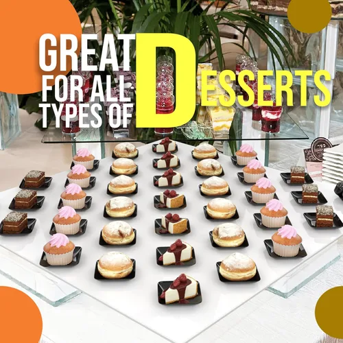 Vista 5 de Exquisite Mini platos de postre pequeños, paquete de 120 platos desechables negros de 2.4 x 2.4 pulgadas, pequeños de plástico sin BPA para bodas