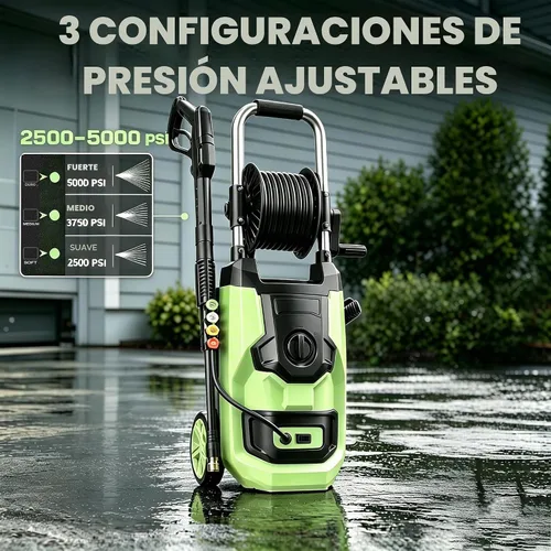 Vista 2 de Lavadora a presión Electirc de 5000 PSI, 3 niveles de presión Verde