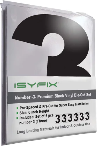 Vista 63 de iSYFIX Calcomanías de vinilo negro con el número 7 (siete), paquete de 6 calcomanías autoadhesivas de 7 pulgadas, calcomanías troqueladas y Negro